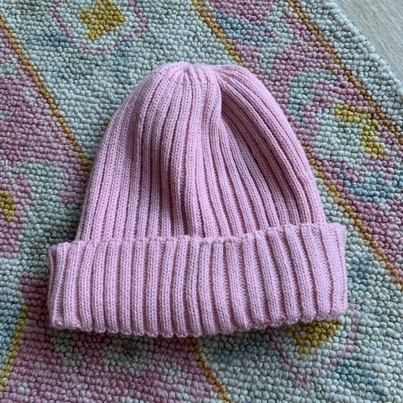 Urban Outfitters Accessories - Pink rubbed knit beanie hat